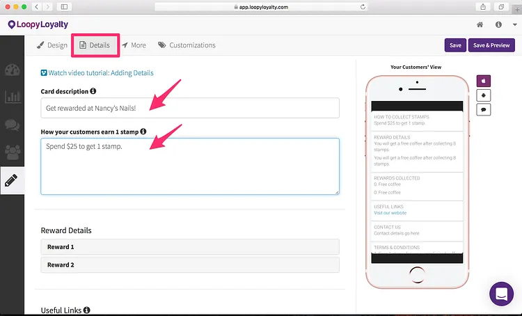 Loopy Loyalty screen: Step 2 — Your Digital Loyalty Program Details