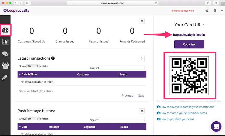 Loopy Loyalty screen: And presto, your digital loyalty card is now ready to send to customers