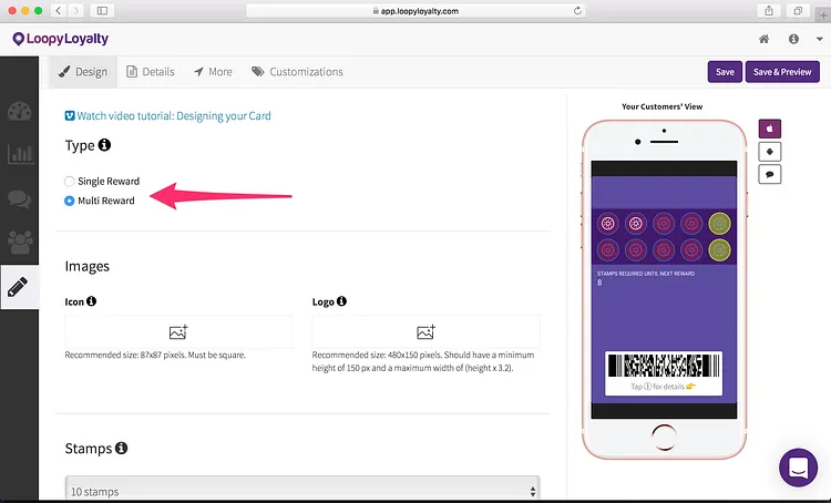 Loopy Loyalty screen: Step 1 — Design your Nail Salon Loyalty Card