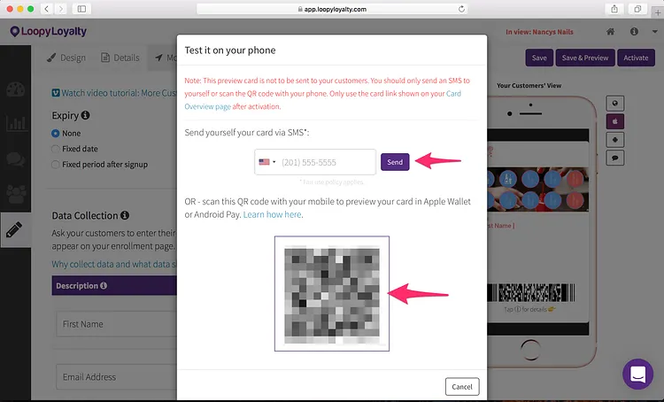 Loopy Loyalty screen: Step 5 — Save & Activate your Digital Loyalty Card