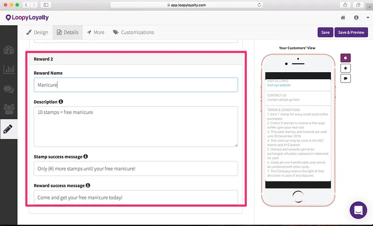 Loopy Loyalty screen: Step 2 — Your Digital Loyalty Program Details