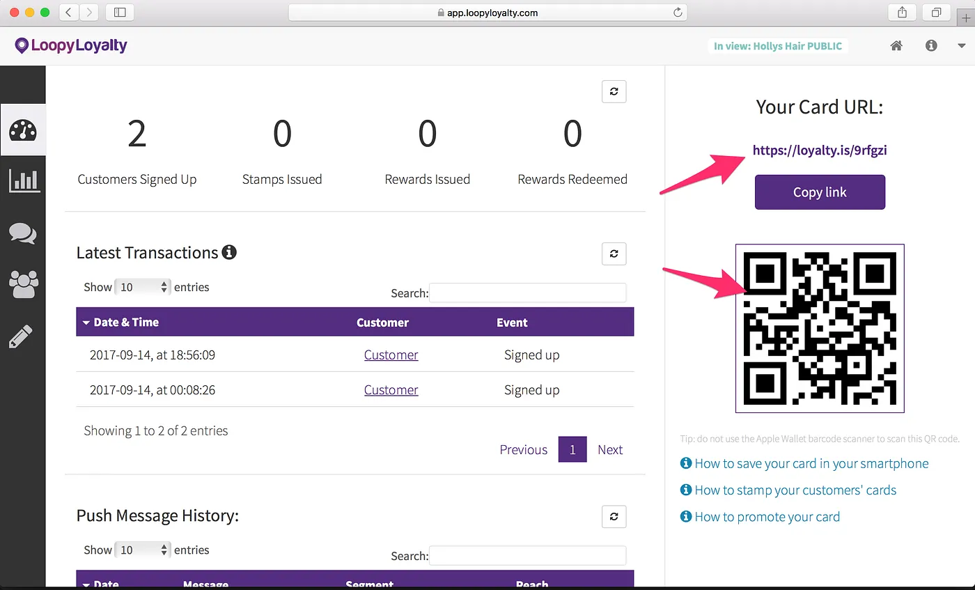 Loopy Loyalty screen: And voila, your digital punch is now ready