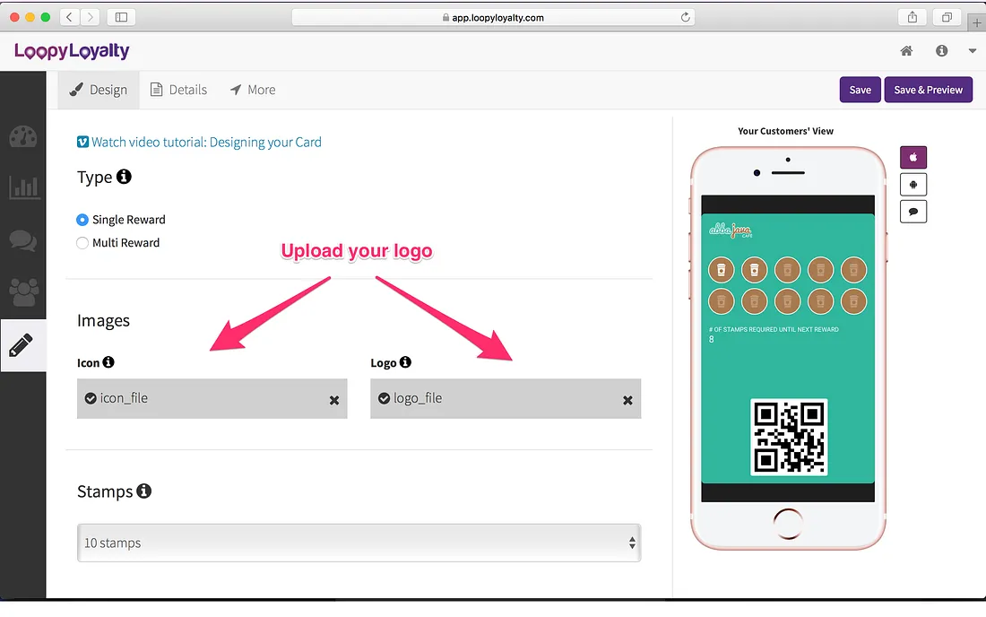Loopy Loyalty screen: Upload two images