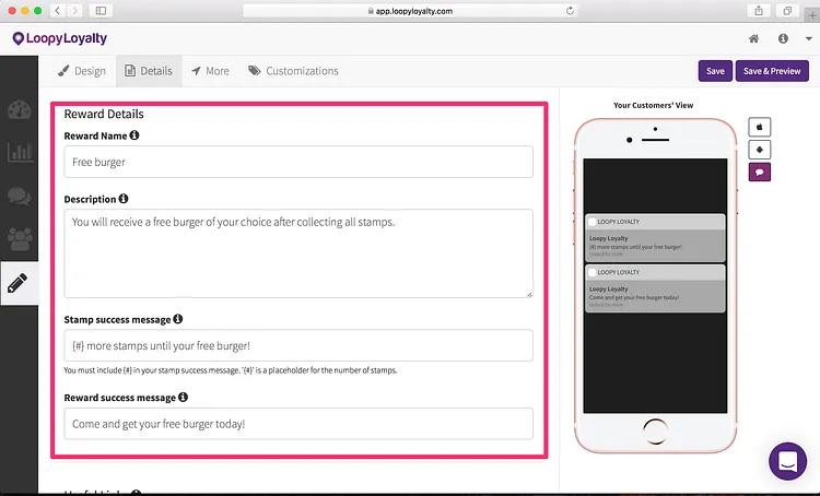 Loopy Loyalty screen: Step 2 — Your Digital Loyalty Program Details