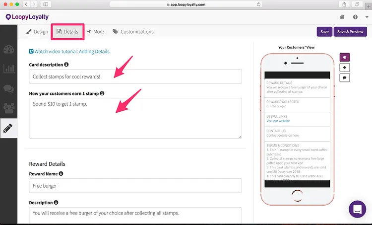 Loopy Loyalty screen: Step 2 — Your Digital Loyalty Program Details
