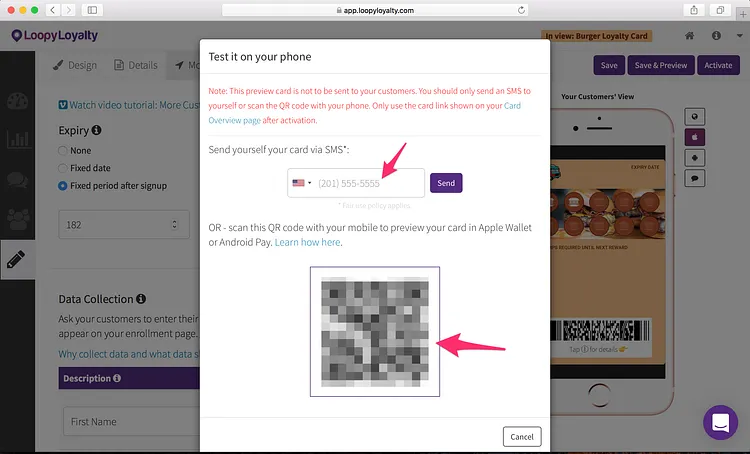 Loopy Loyalty screen: Step 4— Save & Activate your Digital Loyalty Card