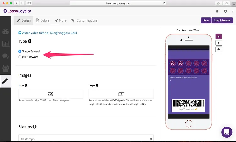 Loopy Loyalty screen: Step 1 — Design your Food Truck Loyalty Card