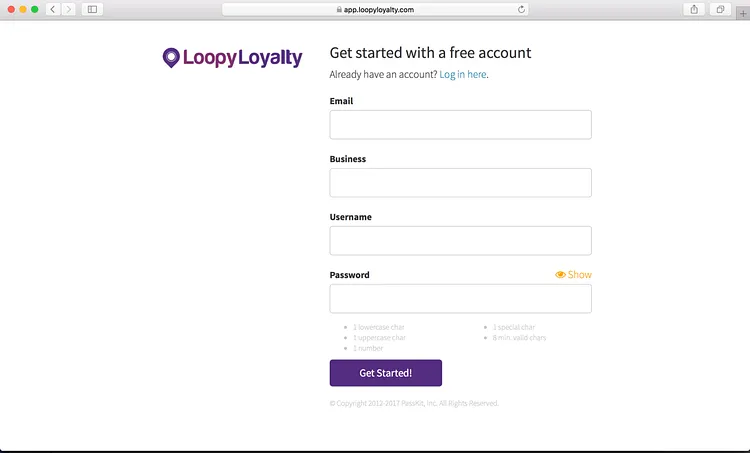 Loopy Loyalty screen: Step 1 — Design your Food Truck Loyalty Card