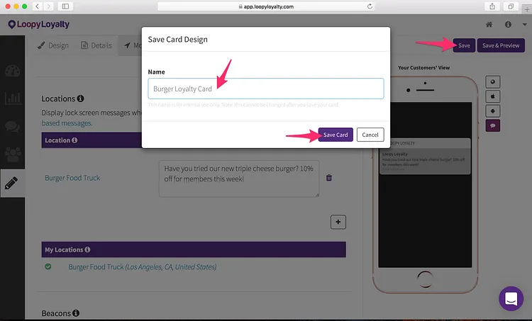 Loopy Loyalty screen: Step 4— Save & Activate your Digital Loyalty Card