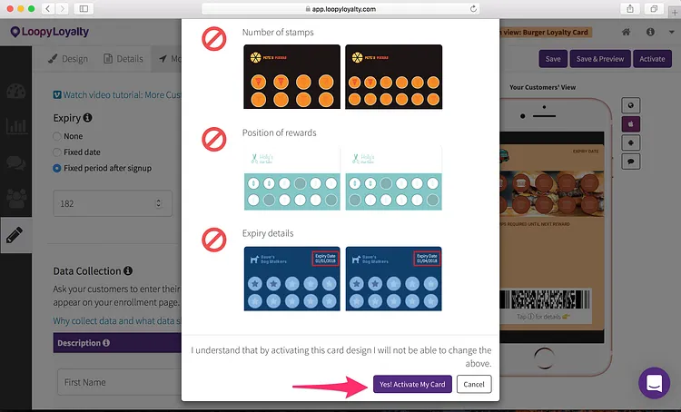 Loopy Loyalty screen: Step 4— Save & Activate your Digital Loyalty Card