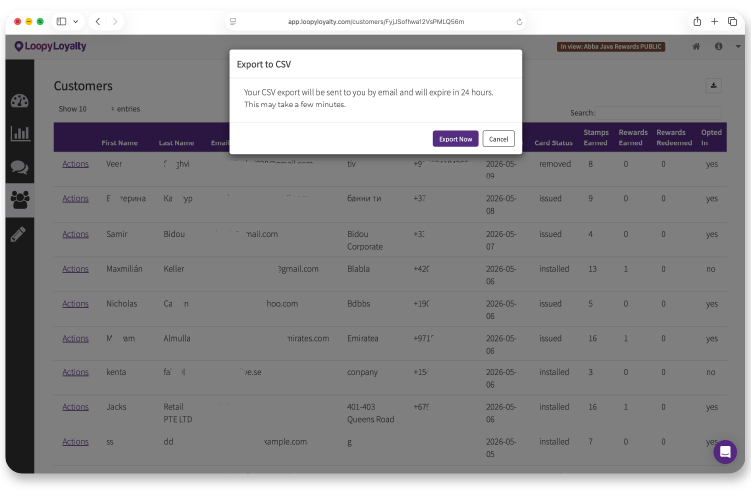 Loopy Loyalty exportable
              data