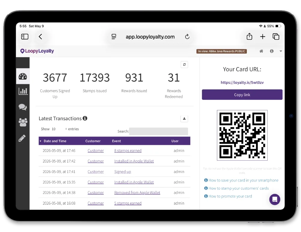 Customer enrolment dashboard on a tablet