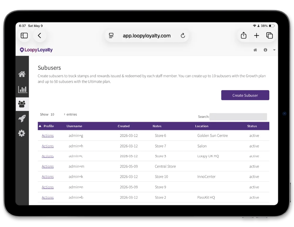 Loopy Loyalty multi-user and multi-location