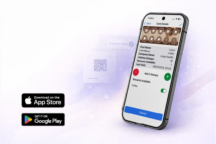 Loopy Loyalty Stamper App on a mobile phone